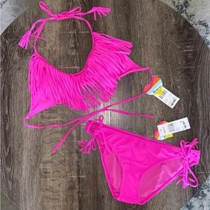 Raisins Hot Pink Fringe 2 Piece Bikini